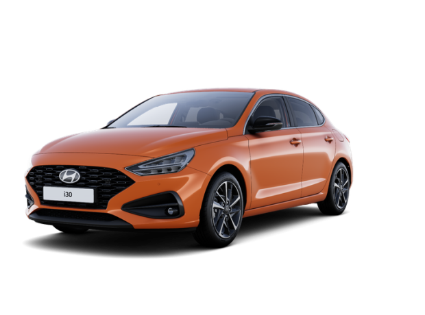 Nová i30 Fastback - N Line - 1,5 T-GDI MHEV Benzín 103 kW 6st. manuální - Černý - Jupiter Orange Metallic